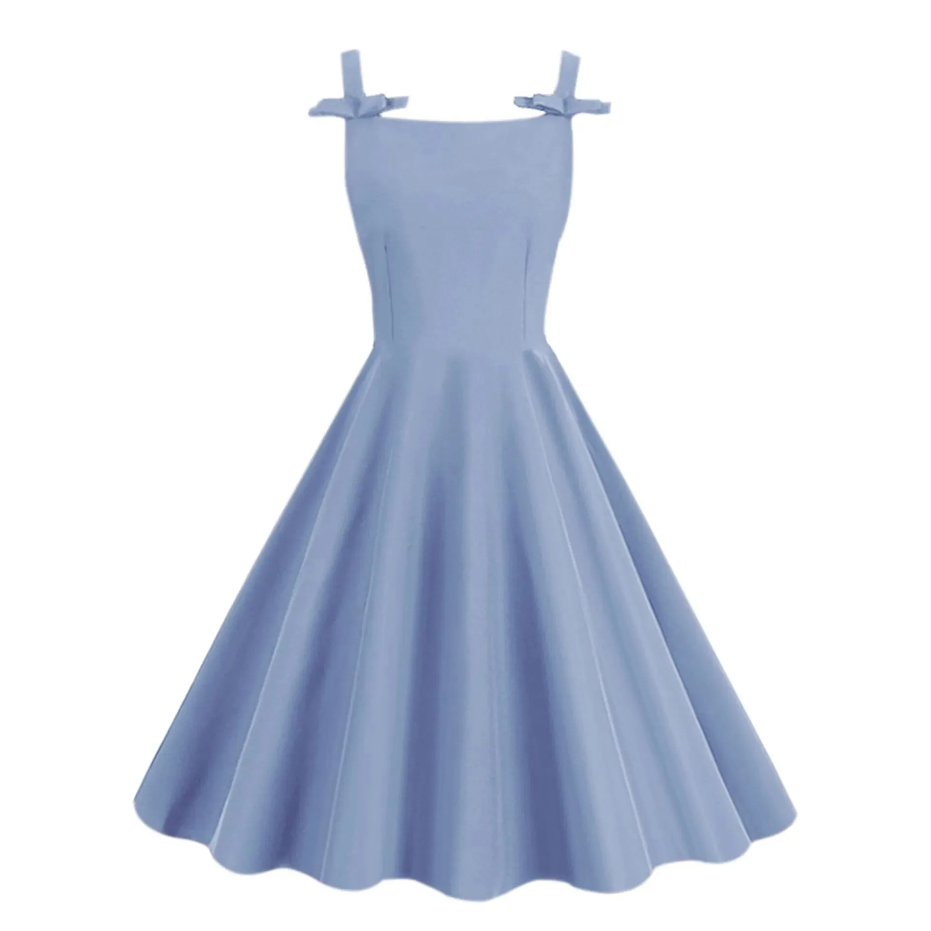 1950's Style Sleeveless Swing Vintage Women's Elegant Bow Sling Sexy Office Runway Flare Tea Party Dress Solid Sundress