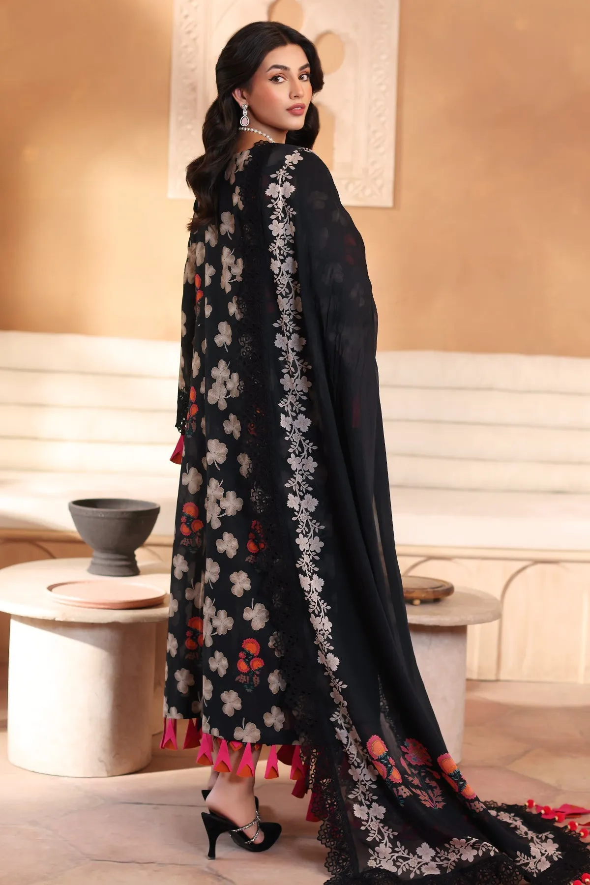 3-Pc Unstitched Printed Embroidered Lawn Shirt With Printed Chiffon Dupatta CRS4-03