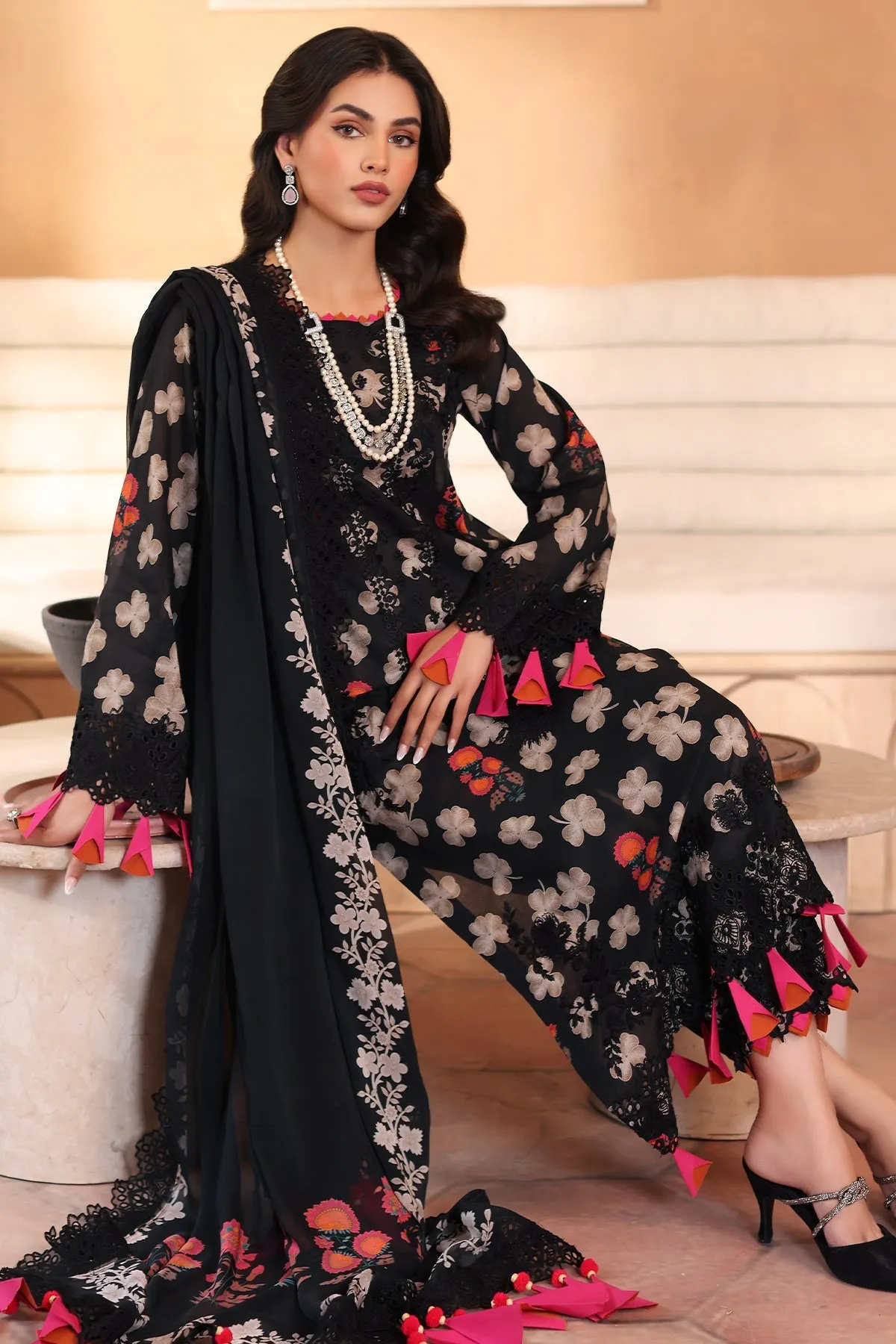 3-Pc Unstitched Printed Embroidered Lawn Shirt With Printed Chiffon Dupatta CRS4-03