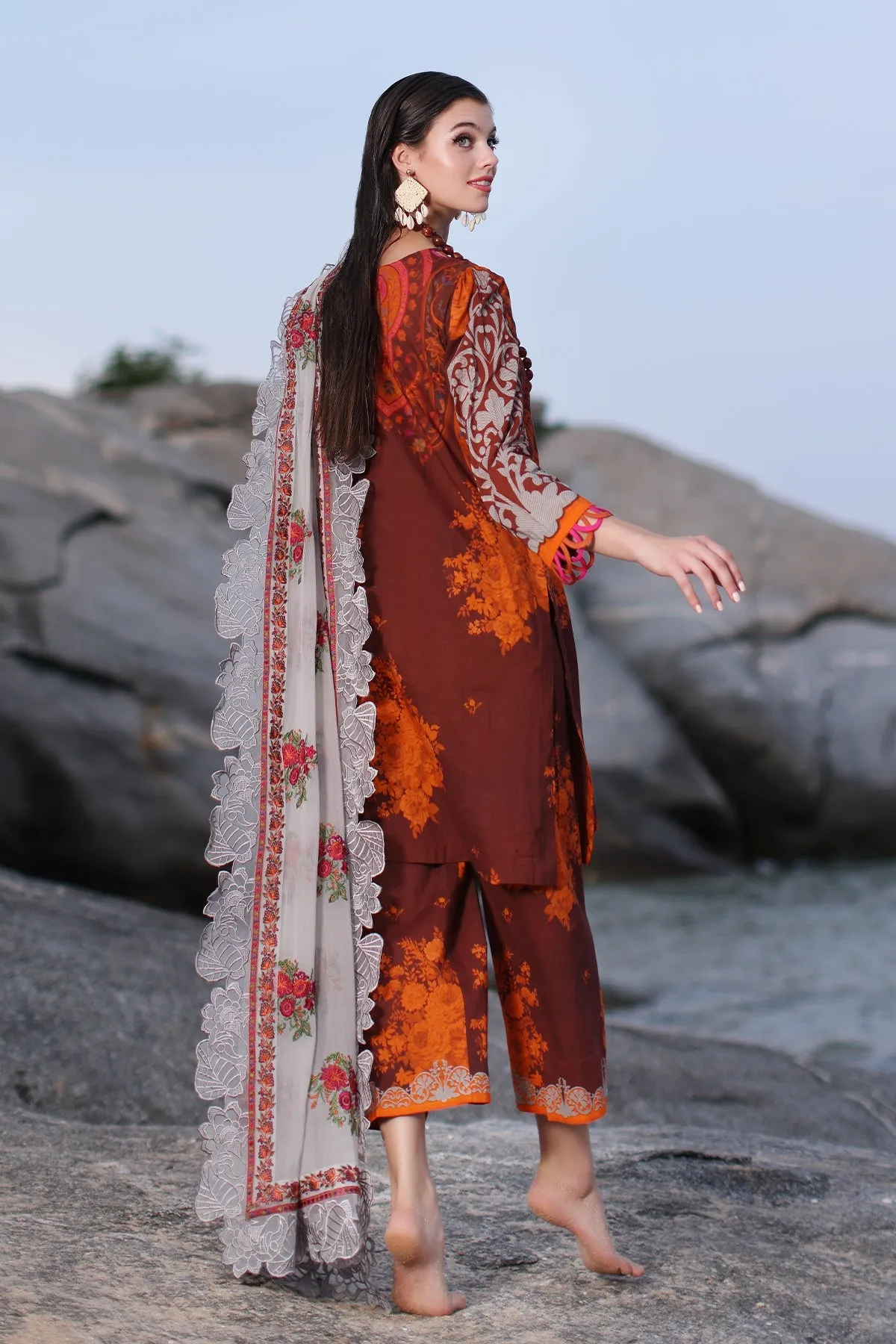 3-PC Unstitched Printed Lawn Shirt with Embroidered Chiffon Dupatta PM4-15