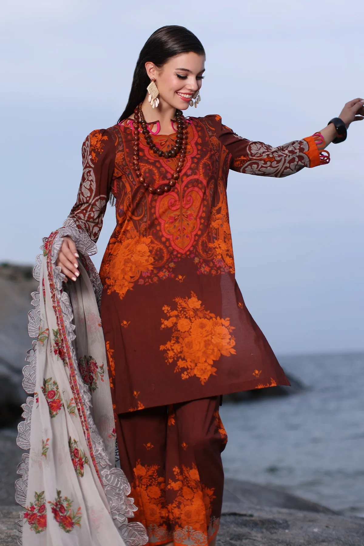 3-PC Unstitched Printed Lawn Shirt with Embroidered Chiffon Dupatta PM4-15