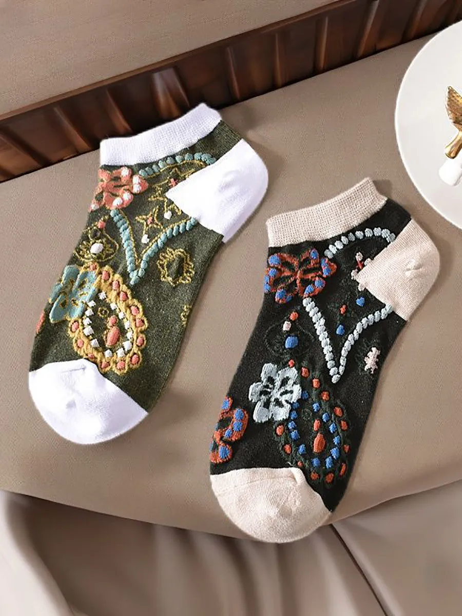 5 Pairs Women Summer Flower Jacquard Short Socks CO1040