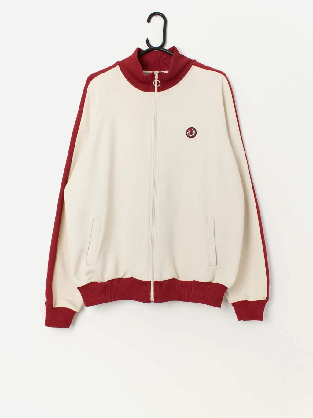 90s vintage Fred Perry track jacket in cream and red – Large