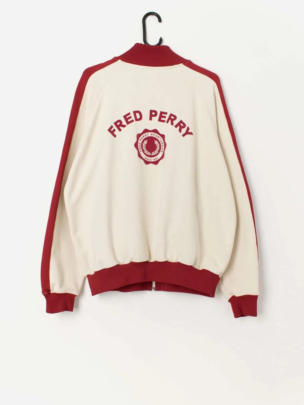 90s vintage Fred Perry track jacket in cream and red – Large