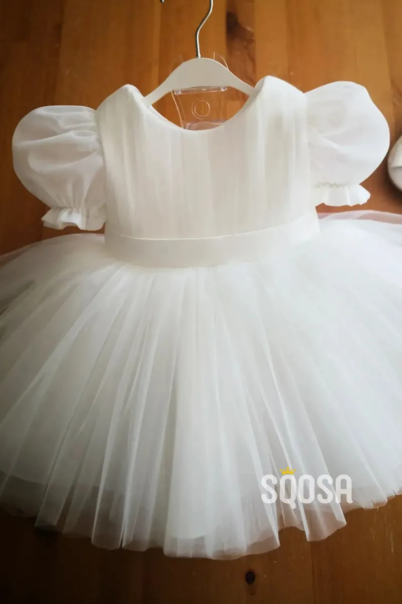 A-line Short Sleeves Ivory Flower Girl Dress First Communion Dress QF1011