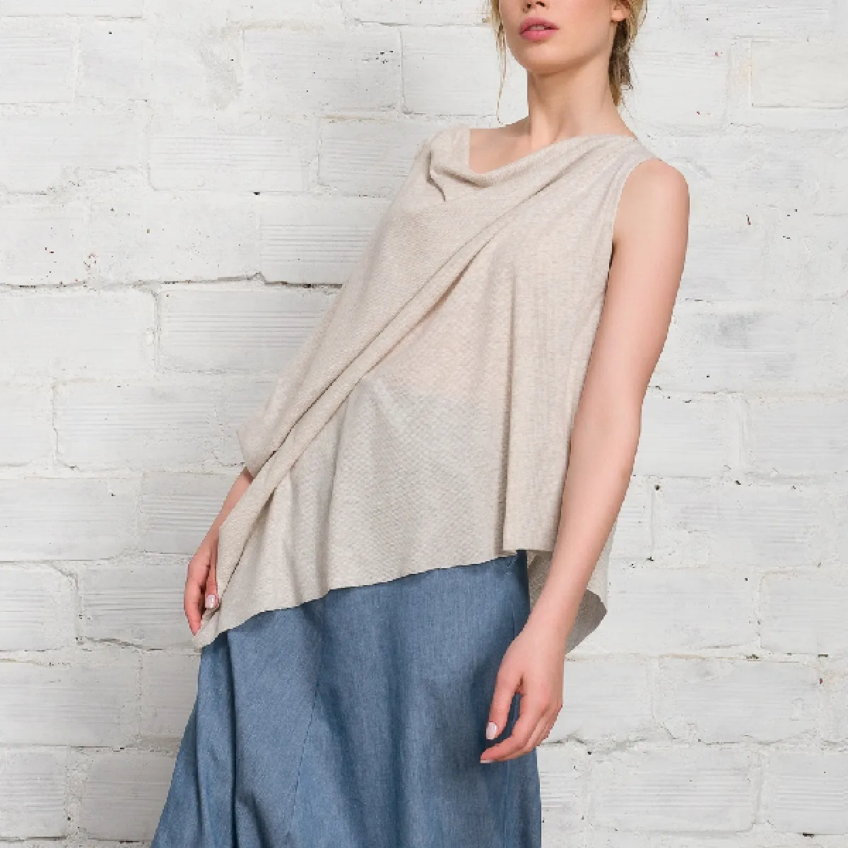 Aakasha  |Short Casual Style Rib Sleeveless Plain Handmade