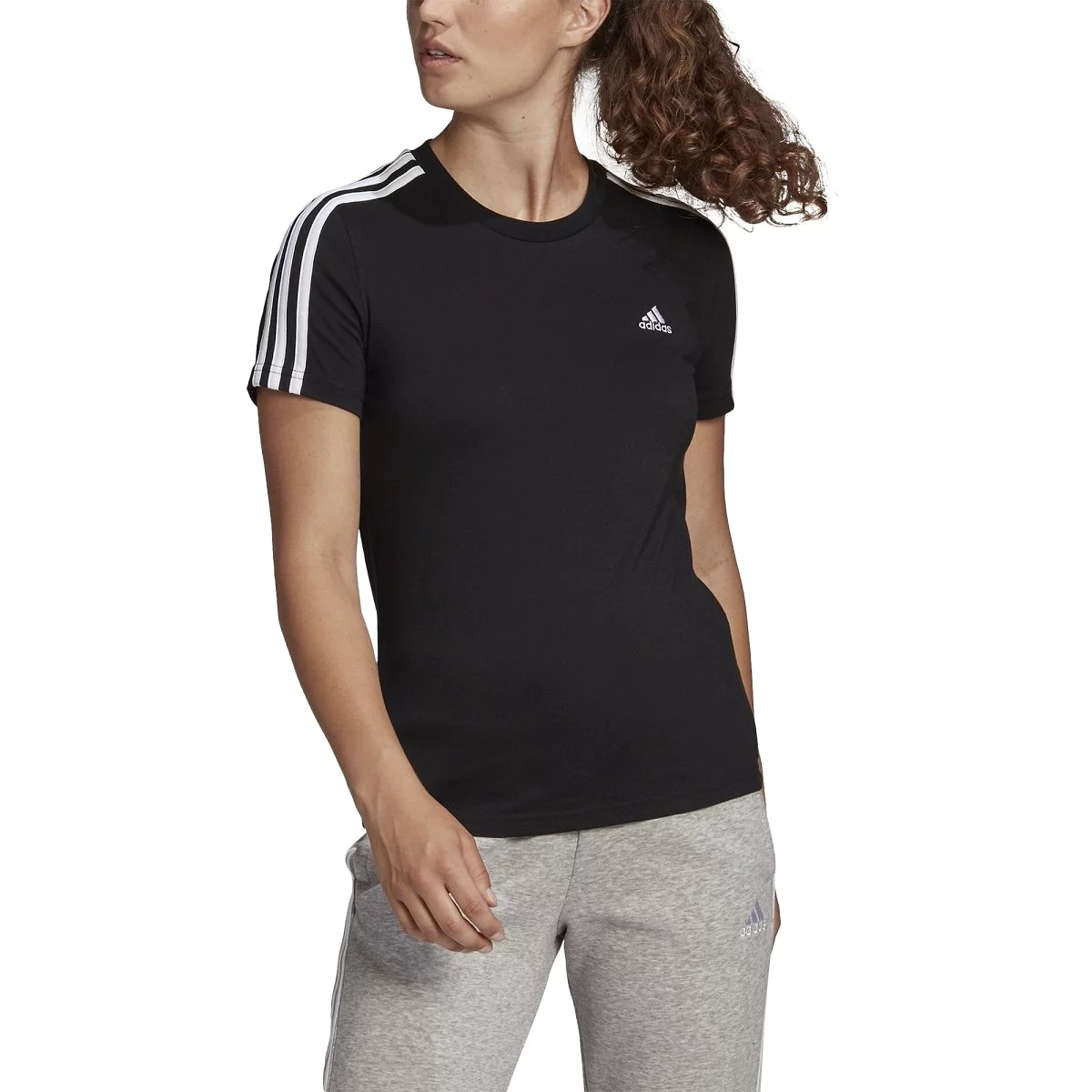 ADIDAS WOMEN'S LOUNGEWEAR ESSENTIALS SLIM 3-STRIPES BLACK TEE