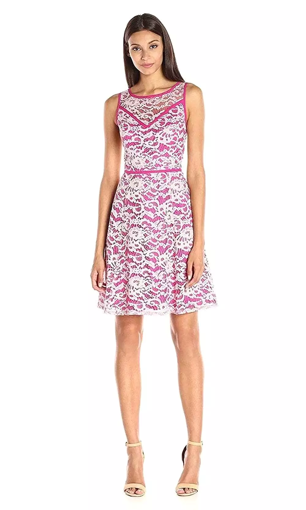 Adrianna Papell - 12253970 Floral Bateau Neck A-Line Dress