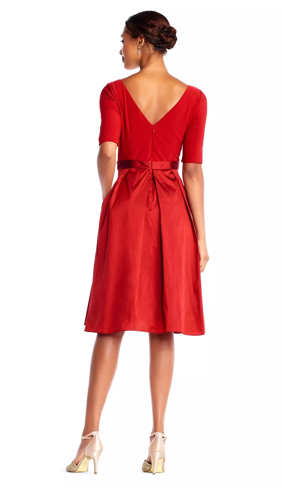 Adrianna Papell - AP1D101549 Bateau Jersey/Taffeta A-line Dress