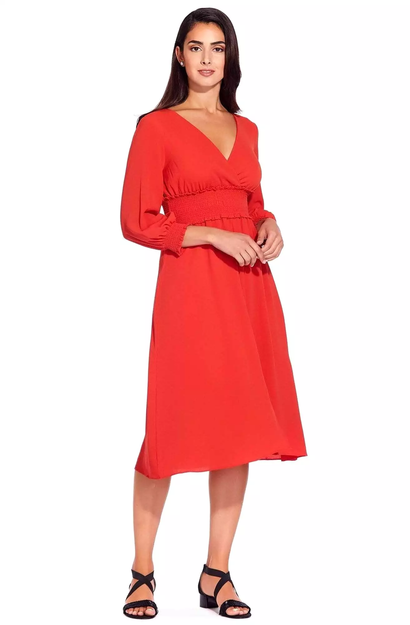 Adrianna Papell - AP1D103500 Long Sleeve V-neck Ruched A-line Dress