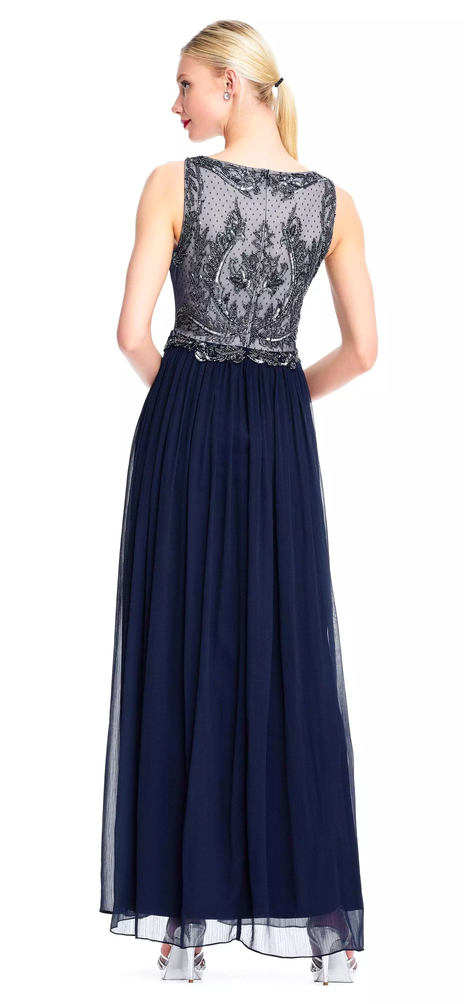 Adrianna Papell - AP1E203774 Two Tone Embellished Bateau A-line Dress