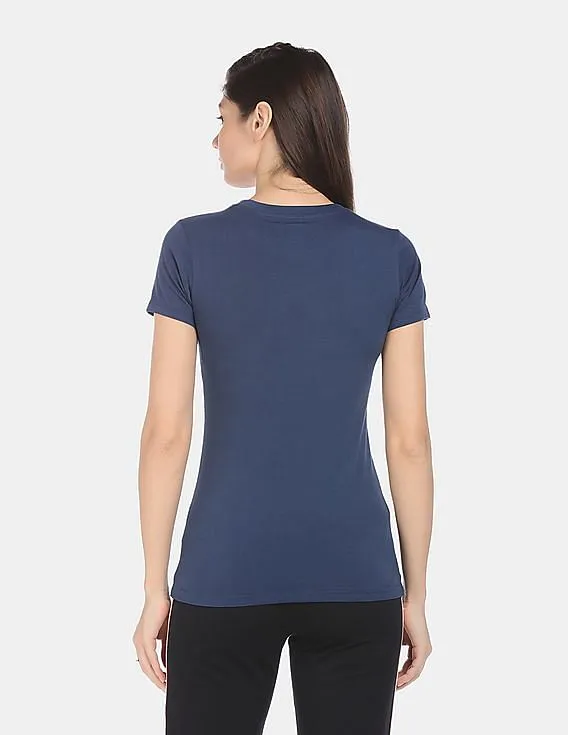 Aeropostale Women Navy Short Sleeve Brand Appliqued T-Shirt