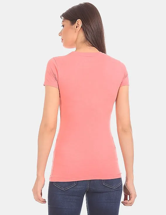 Aeropostale Women Pink Brand Applique Short Sleeve T-Shirt