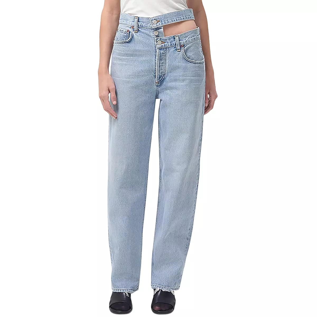 Agolde Womens Organic Cotton High Rise Wide Leg Jeans