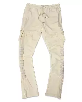 AOLOGNE STAND ALONE WASH STACKED CARGO JOGGERS (CREAM)