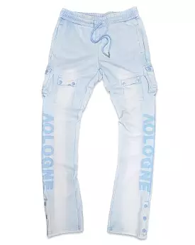 AOLOGNE STAND ALONE WASH STACKED CARGO JOGGERS (POWDER BLUE)