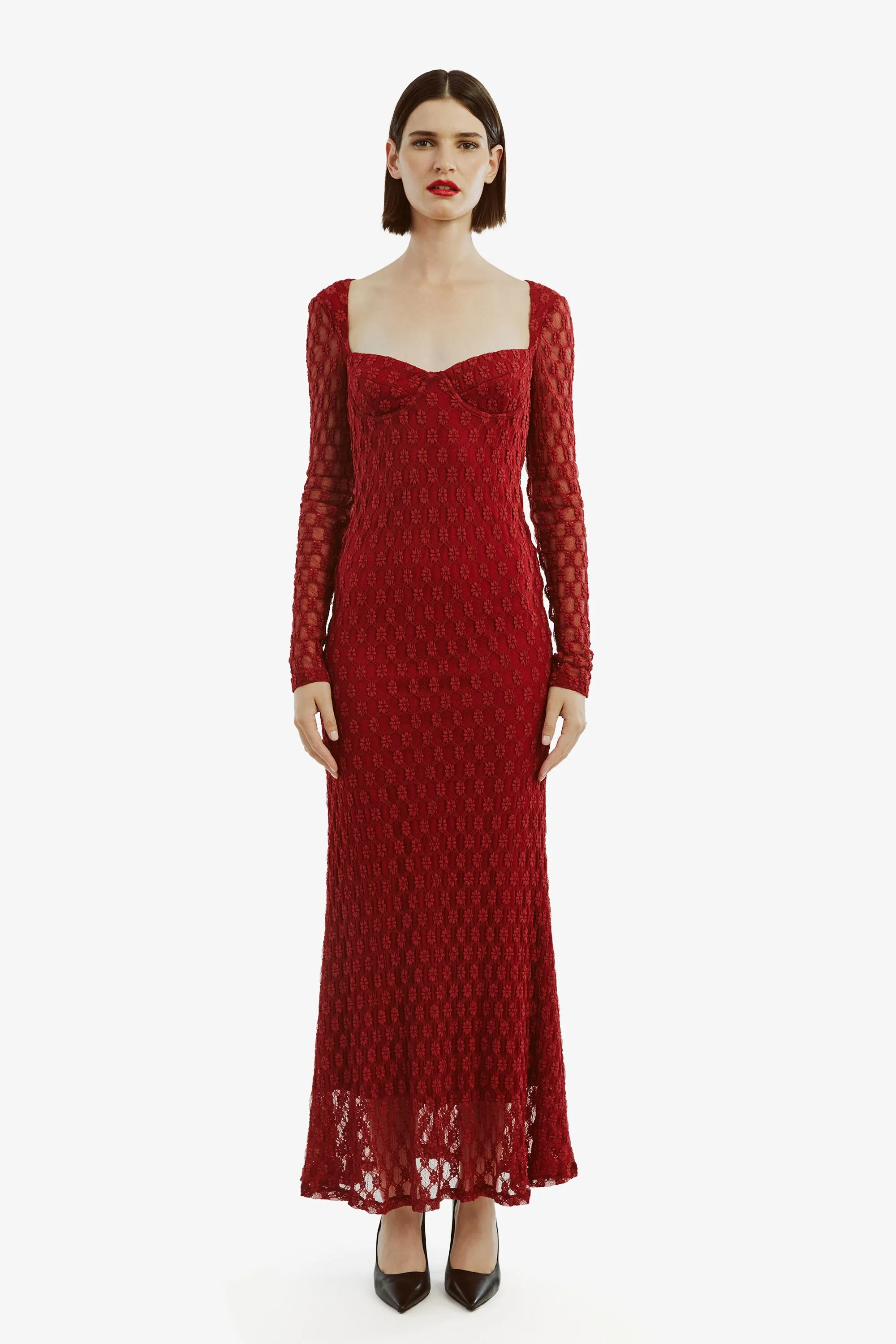 avah midi dress in deep red