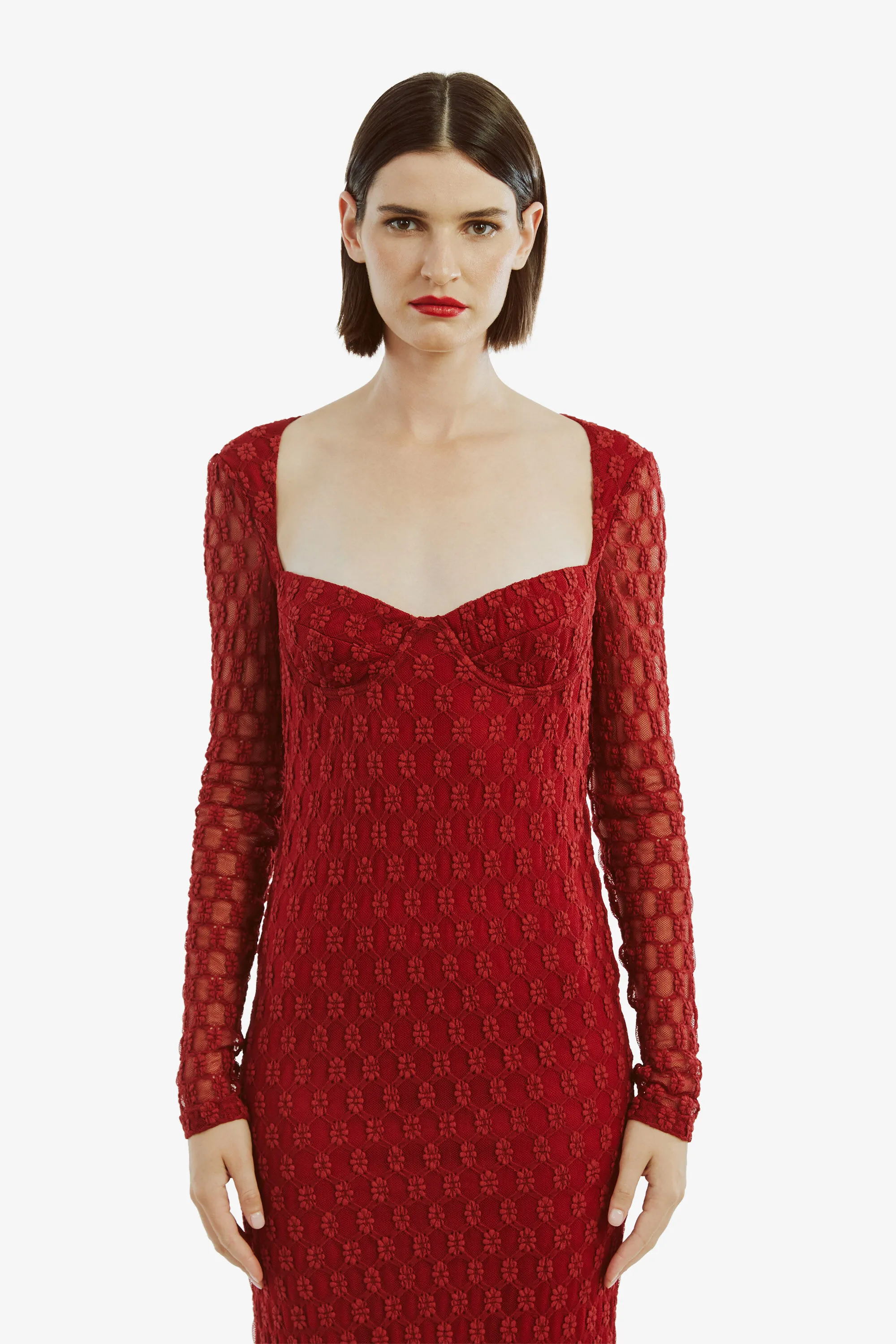 avah midi dress in deep red