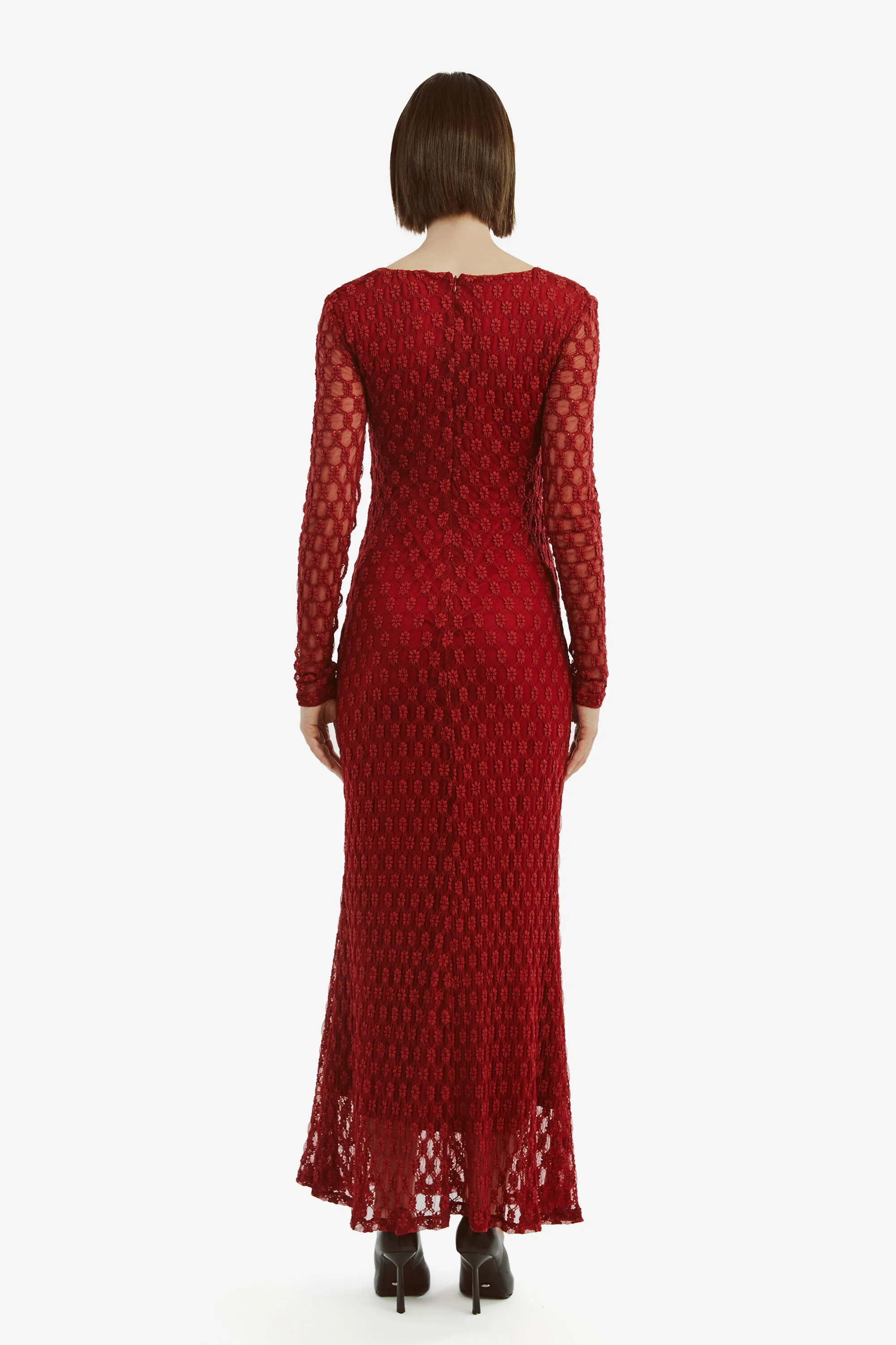 avah midi dress in deep red