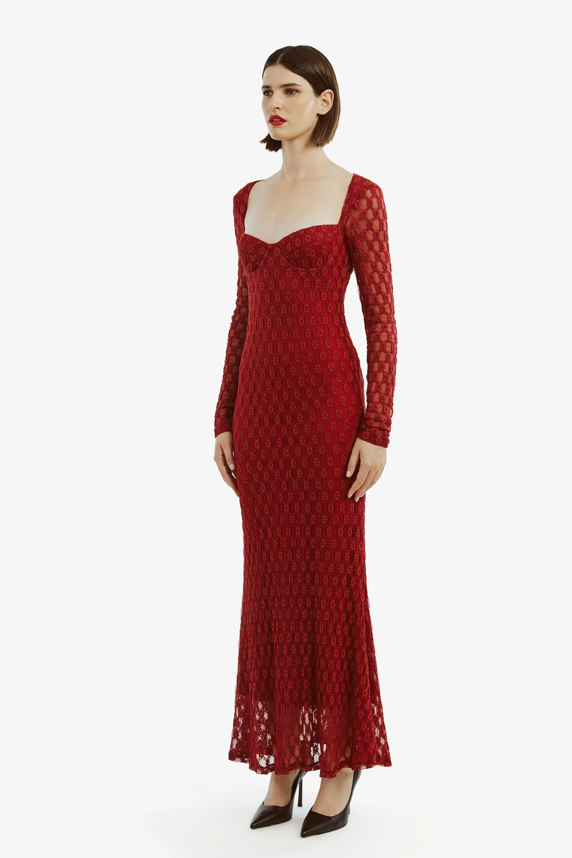 avah midi dress in deep red