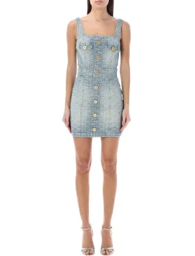 BALMAIN Monogram Short Denim Dress - Light Blue for Women