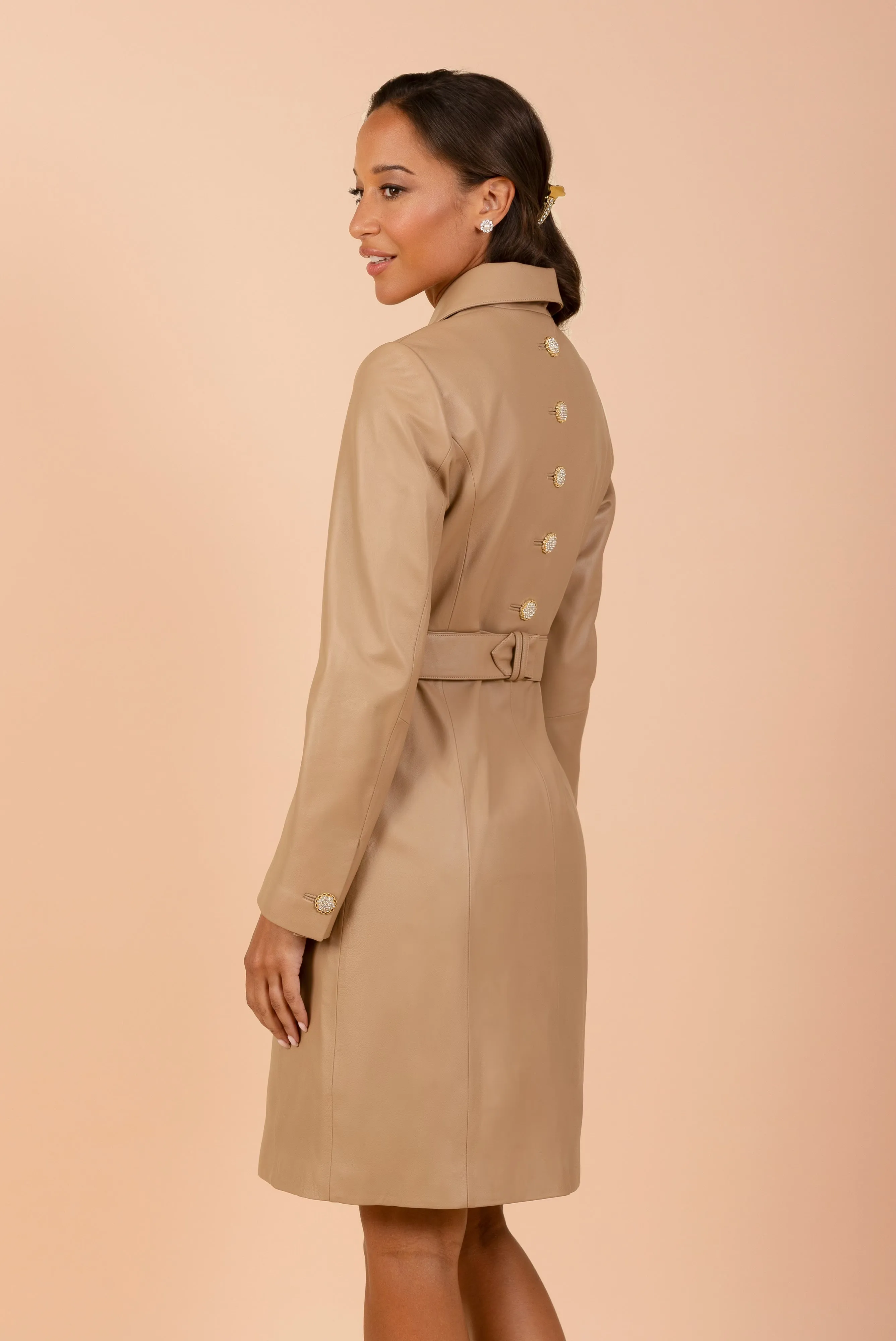 'Bellucci' Belted Leather Coat in Cammello