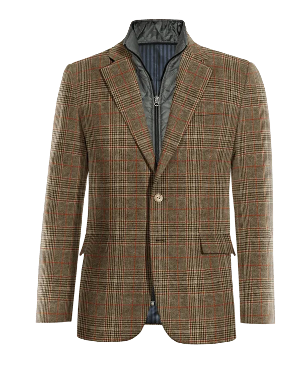  Blazer marrón de tweed príncipe de gales solapa ancha