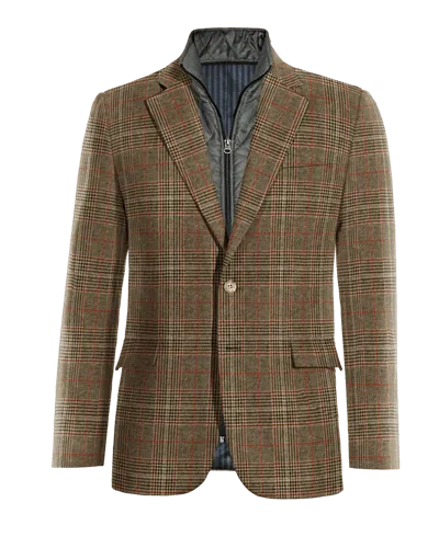  Blazer marrón de tweed príncipe de gales solapa ancha