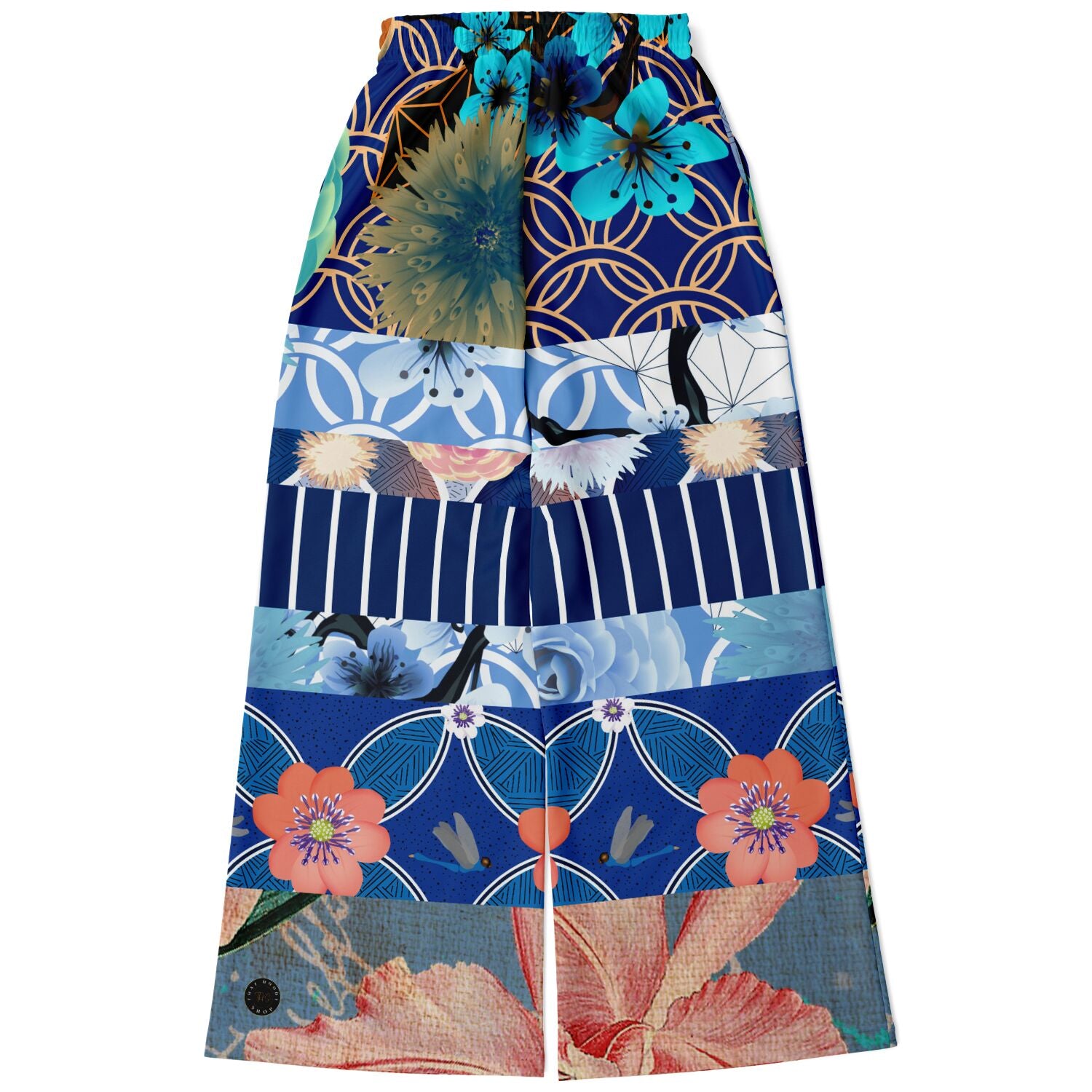 Blue Andalusian Patchwork Eco-Poly Stretchy Phat Bellbottoms