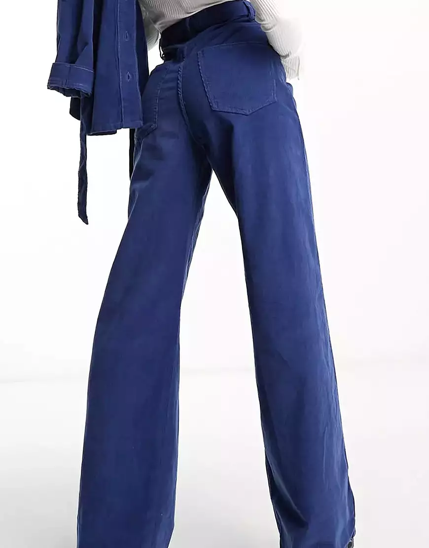 Blue Corduroy Wide Leg Pants