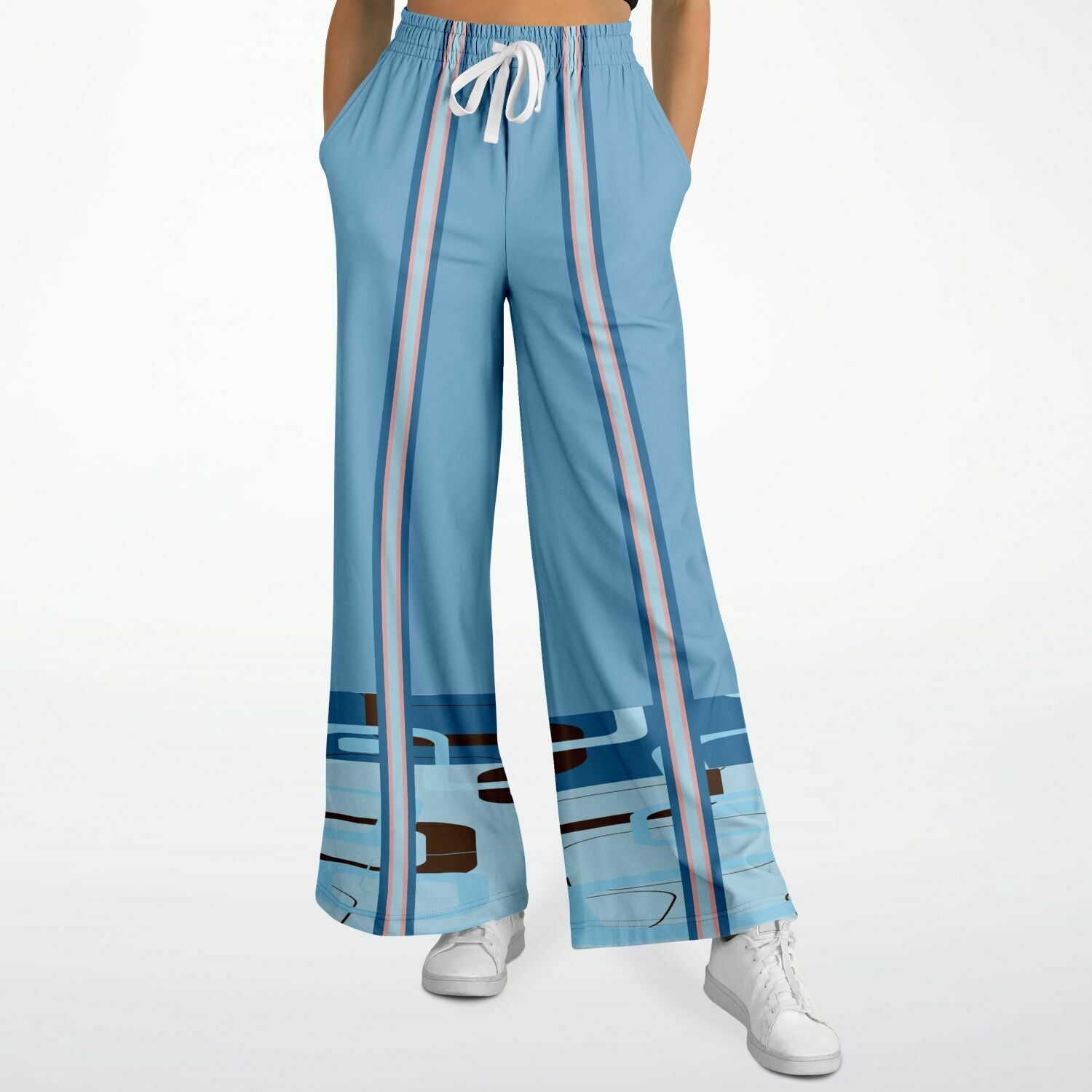 Blue Geo Striped Leg SW Stretchy Phat Bellbottoms