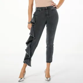      C Wonder Runway Collection Denim Straight Leg Ruffle Jean     