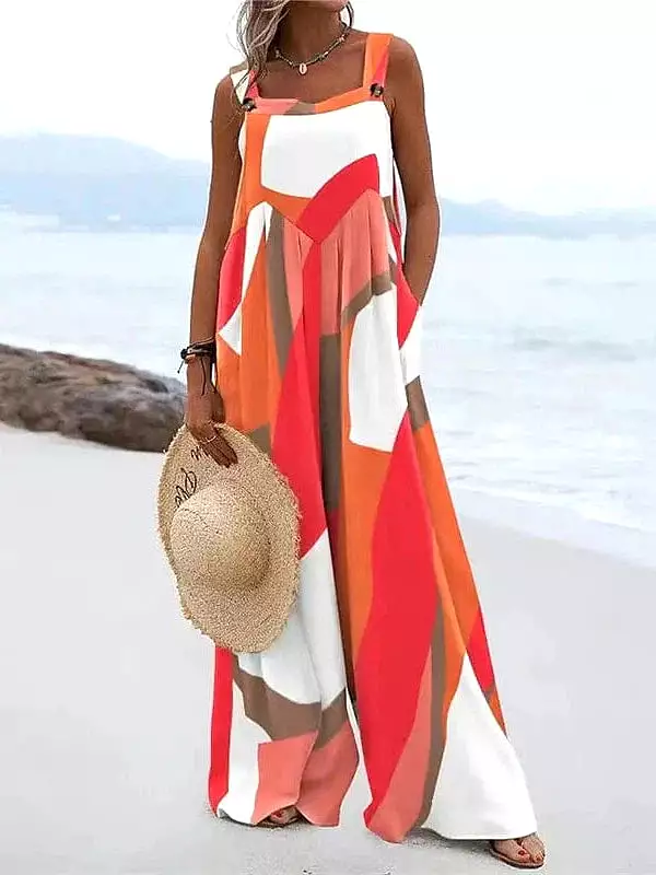 Chic Women's Color Block Jumpsuits with Wide Leg Design