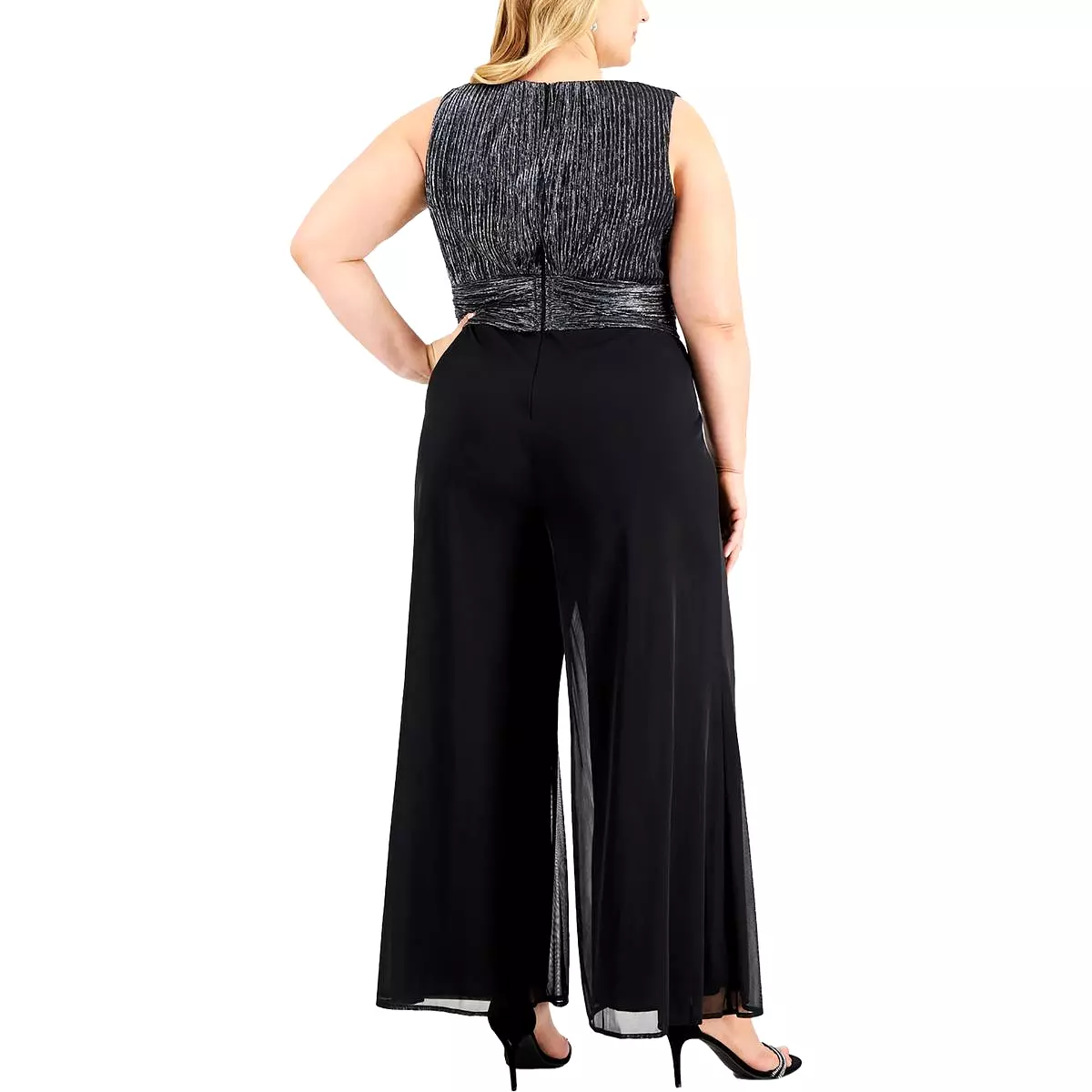 Connected Apparel Womens Plus Metallic Surplice Jumpsuit