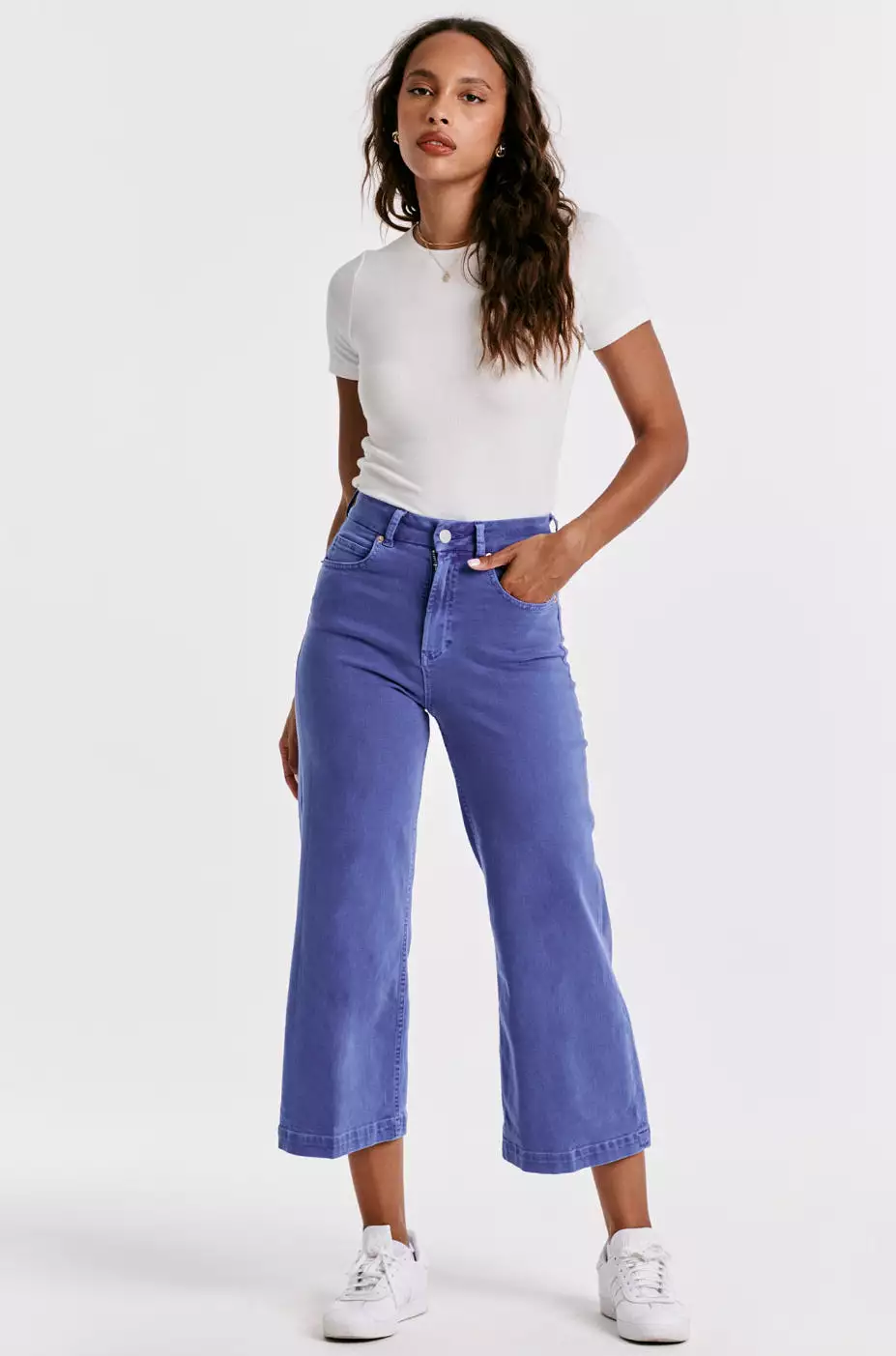 Dear John Audrey Super High Rise Cropped Wide Leg Color Jeans - Galactic Cobalt