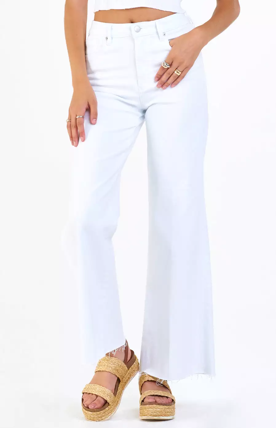 Dear John Fiona Super High Rise Wide Leg Jeans White