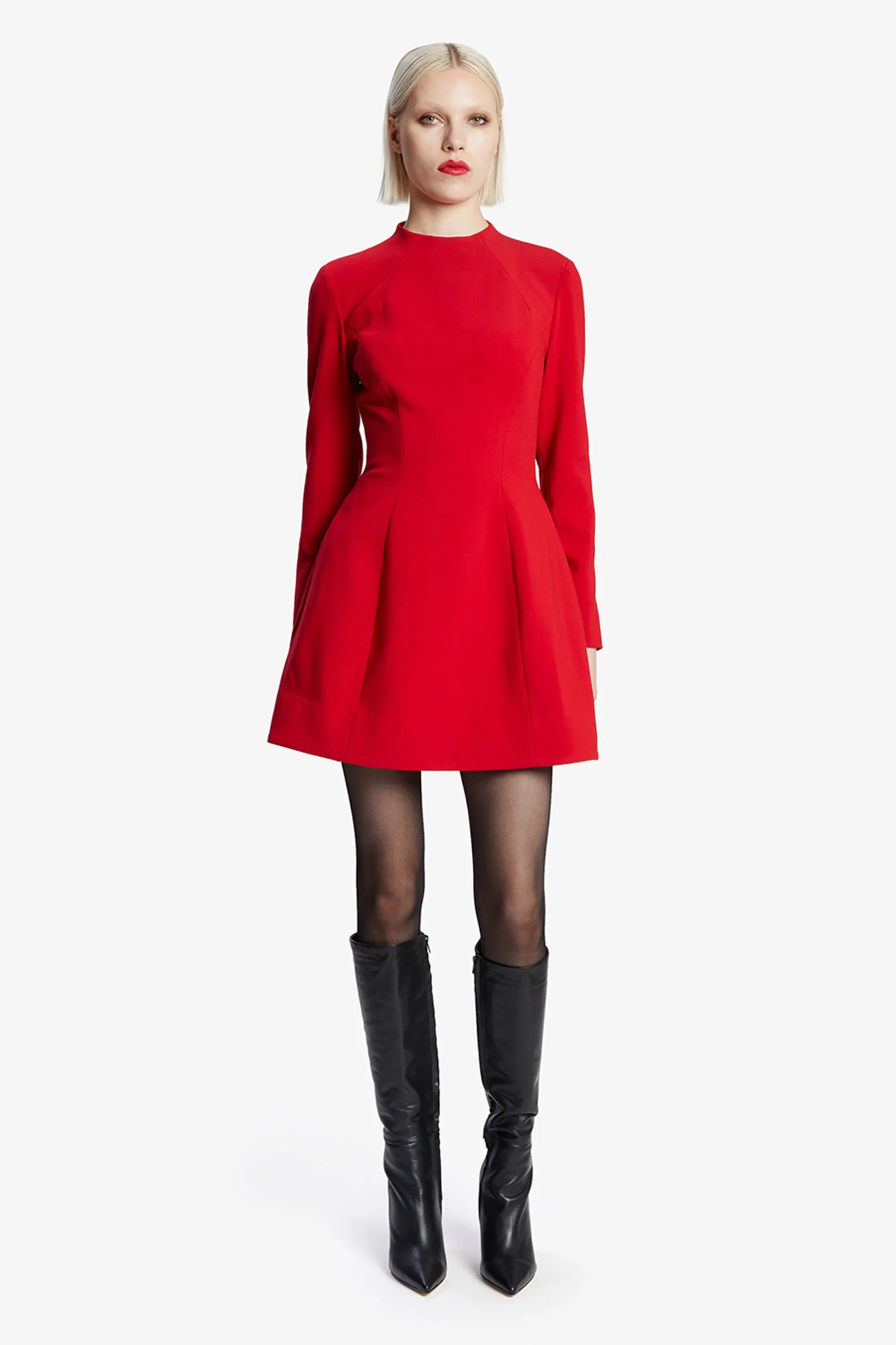 delphi long sleeve mini dress in deep red