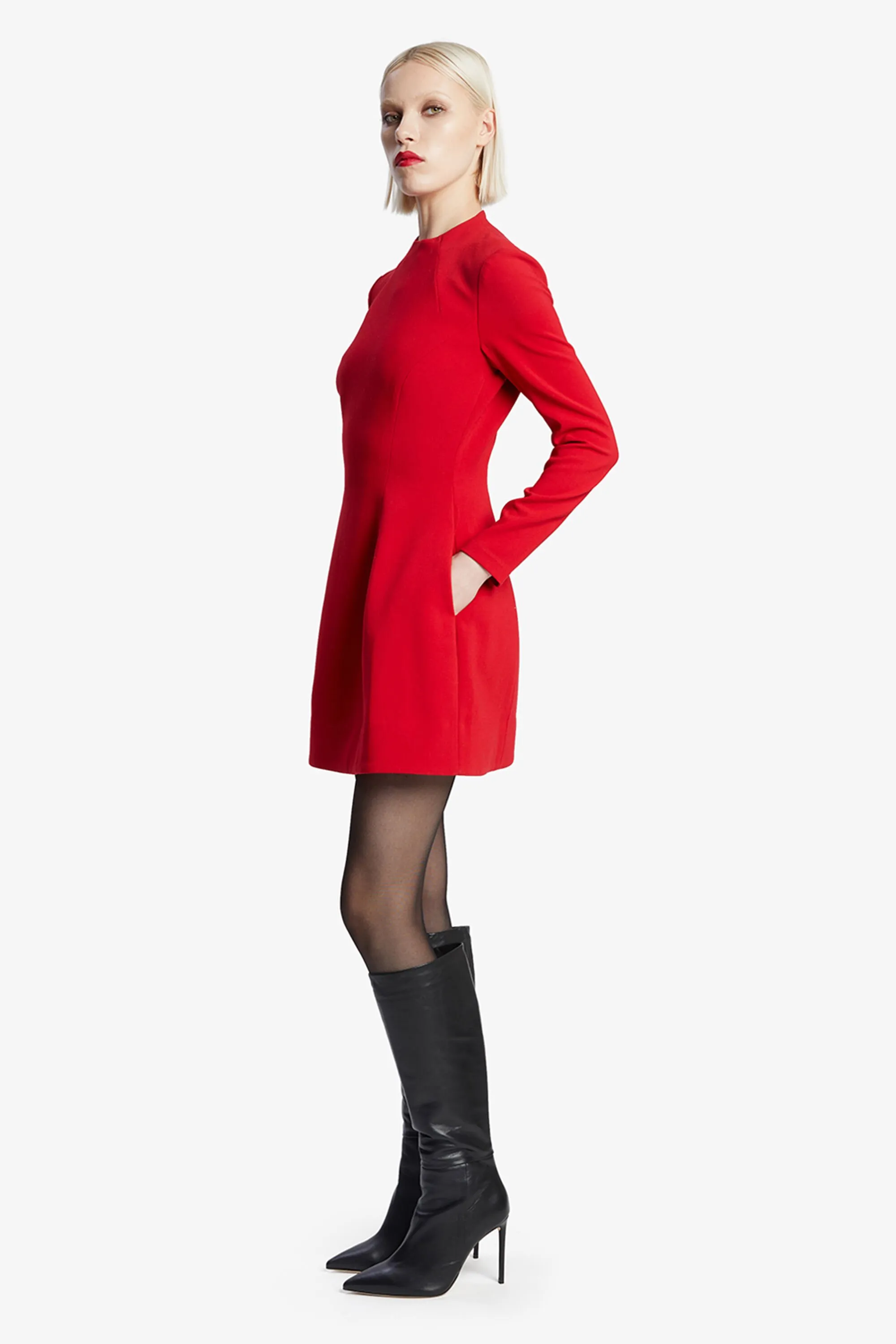 delphi long sleeve mini dress in deep red