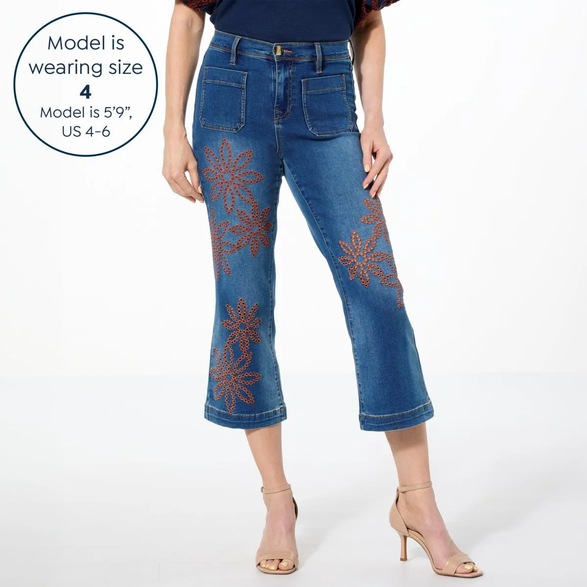      DG2 by Diane Gilman New Classic Stretch Embroidered Crop Wide-Leg Jean     