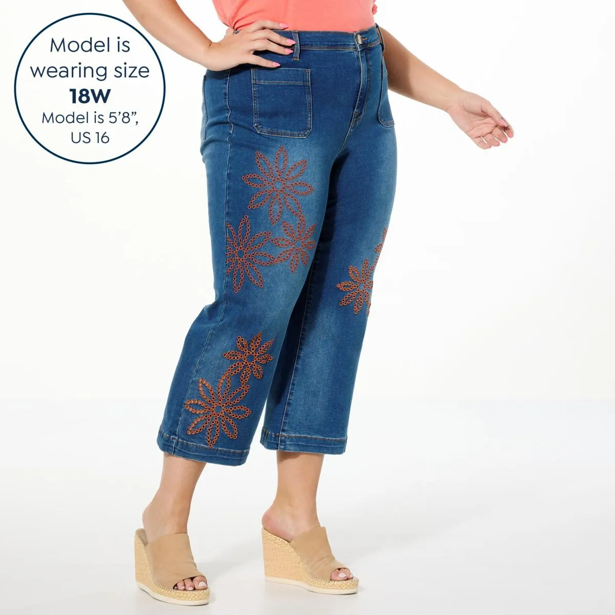      DG2 by Diane Gilman New Classic Stretch Embroidered Crop Wide-Leg Jean     