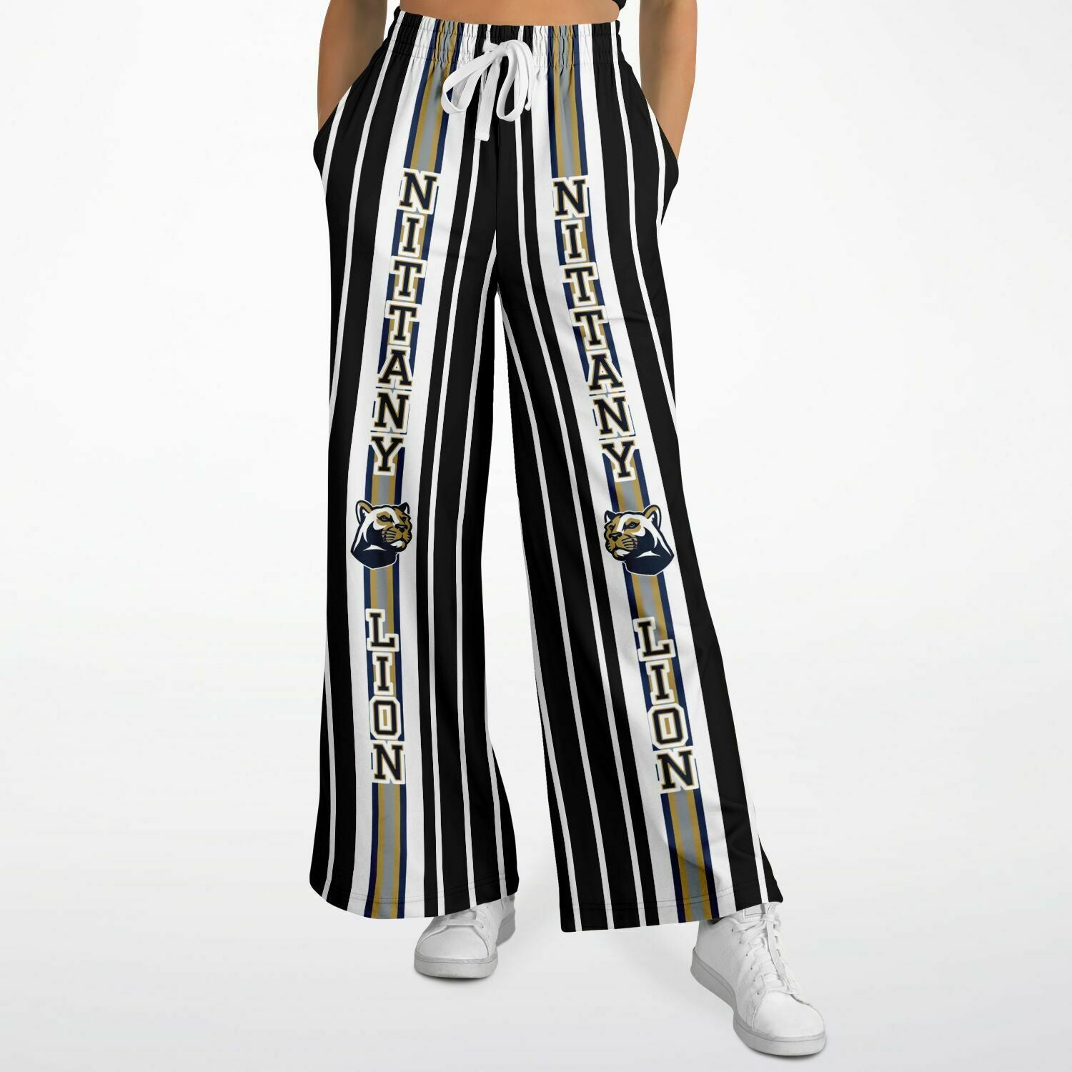 Ebony and Ivory Pinstripe Eco-Poly Stretchy Phat Bellbottoms