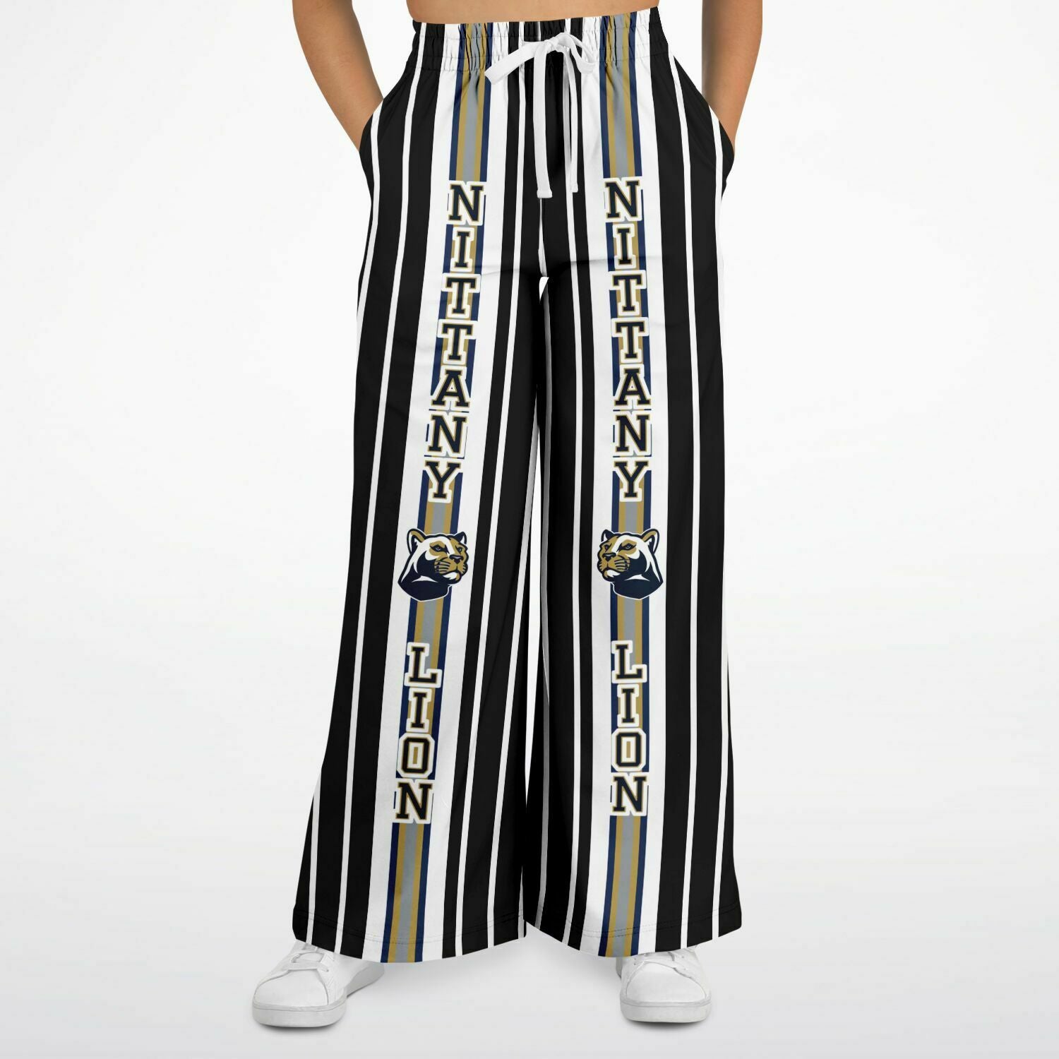 Ebony and Ivory Pinstripe Eco-Poly Stretchy Phat Bellbottoms