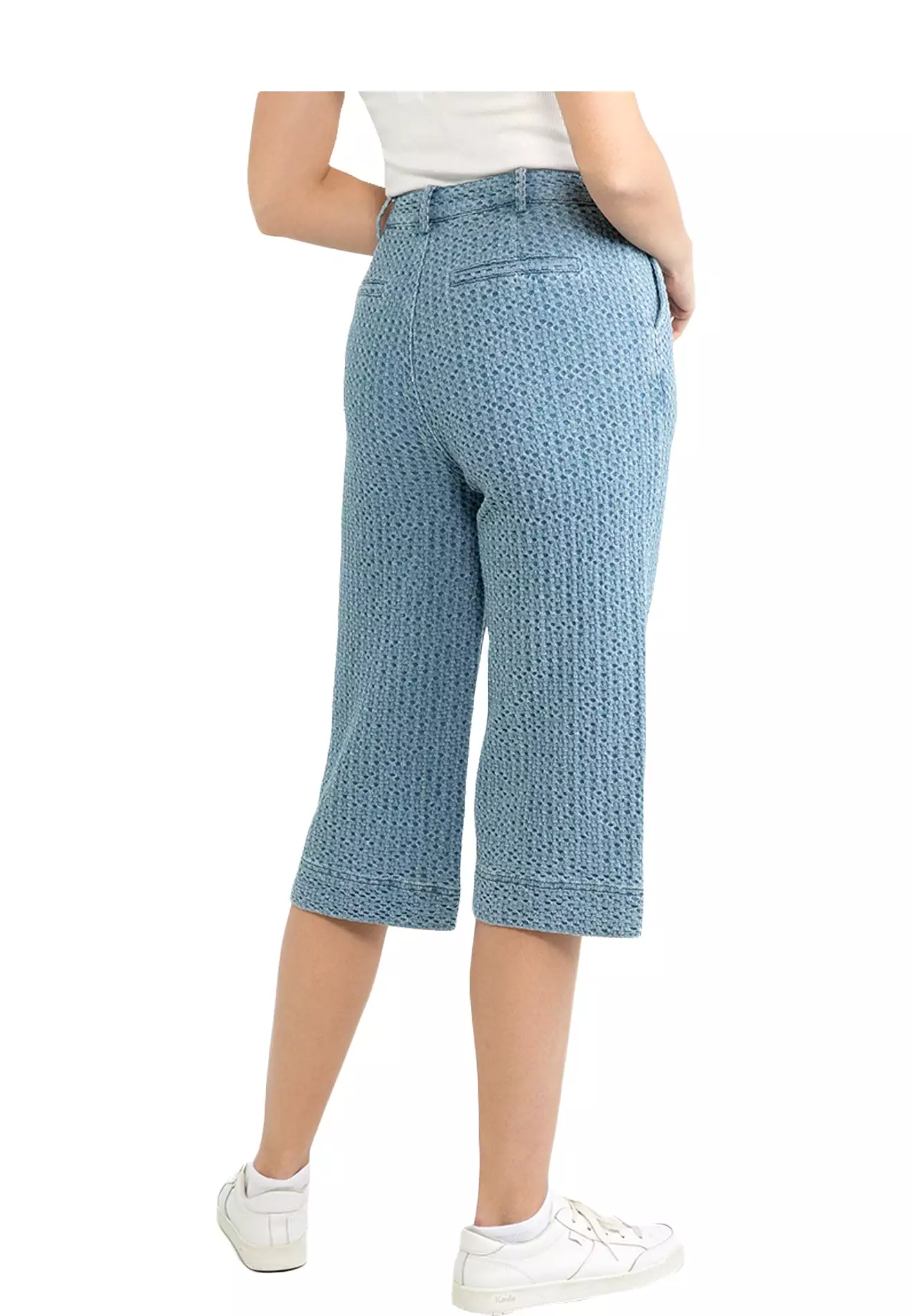 ELLE Apparel Textured Denim Crop Length Wide Leg Jeans