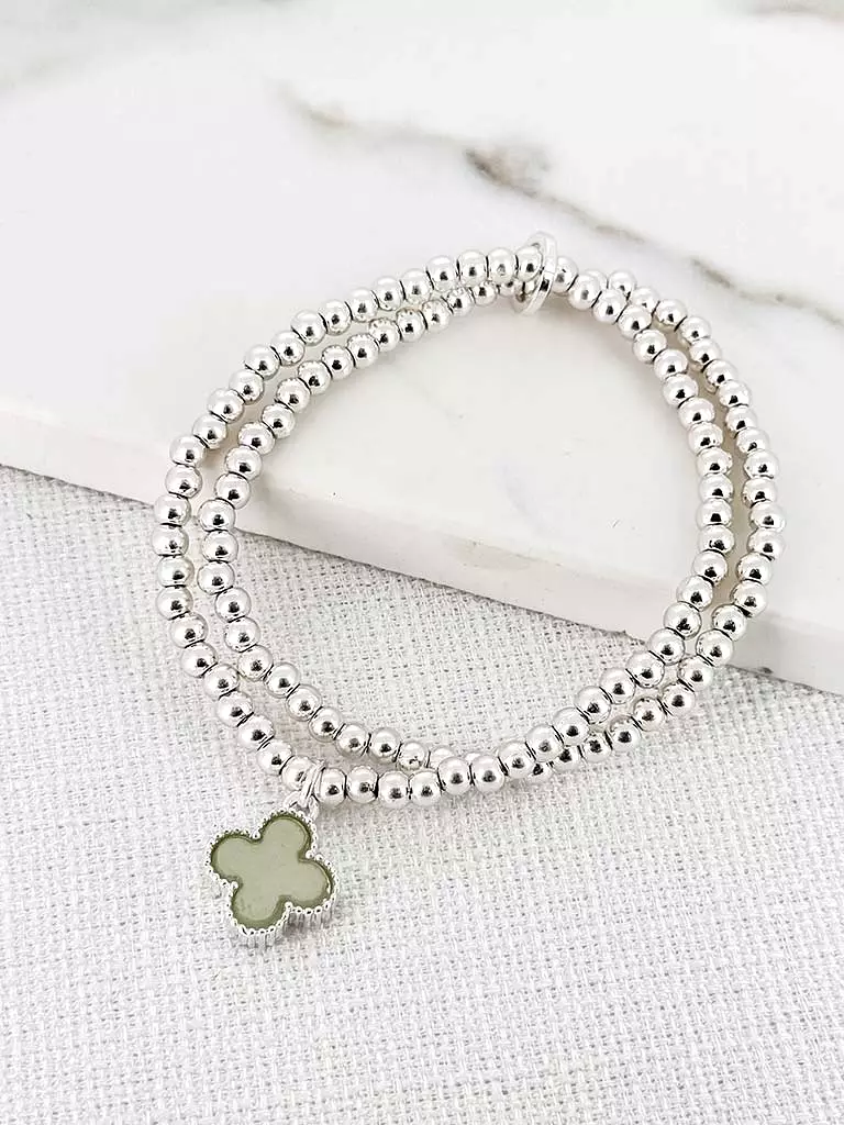 Envy Double Bead Clover Bracelet - Silver & Pistachio