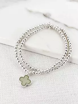 Envy Double Bead Clover Bracelet - Silver & Pistachio