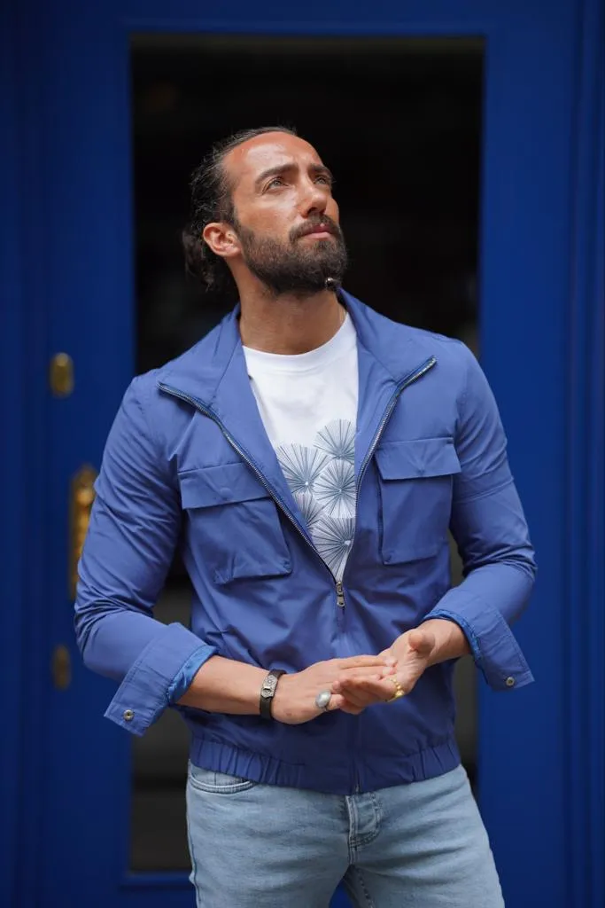 Evo Blue Slim Fit Bomber Coat