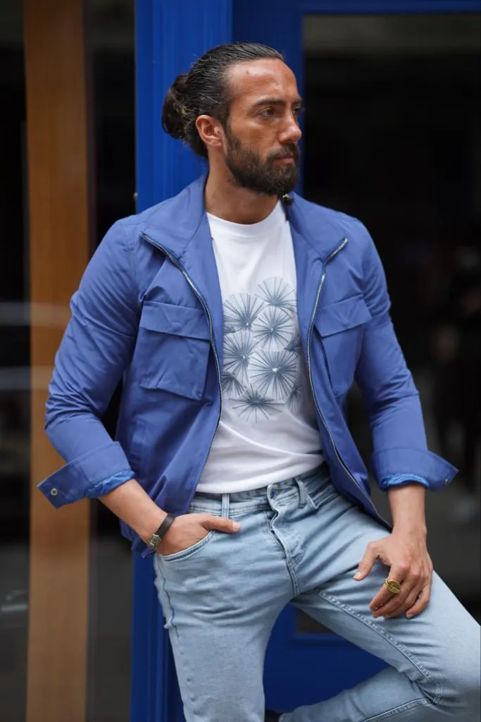 Evo Blue Slim Fit Bomber Coat