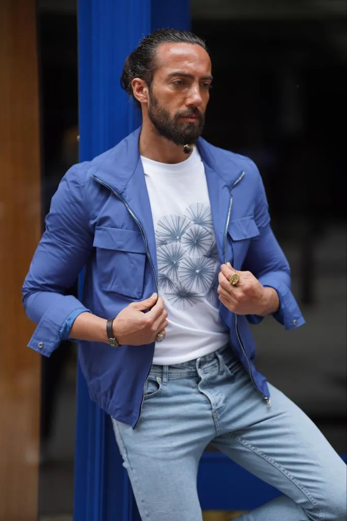 Evo Blue Slim Fit Bomber Coat