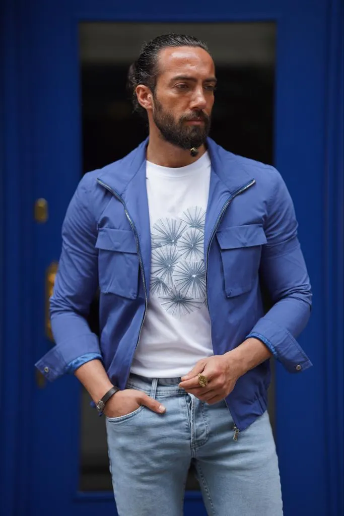 Evo Blue Slim Fit Bomber Coat