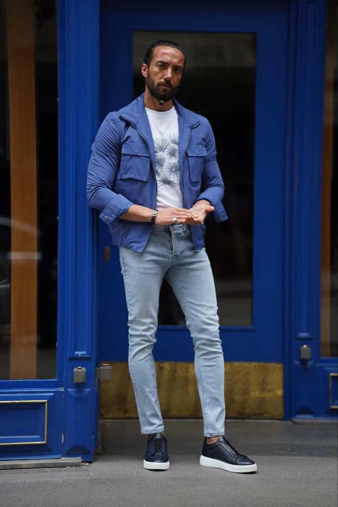 Evo Blue Slim Fit Bomber Coat